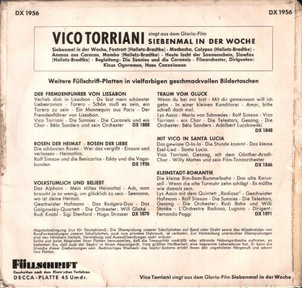 Vico Torriani : Siebenmal In Der Woche (7", EP)