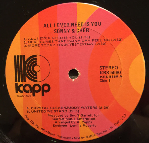 Sonny & Cher : All I Ever Need Is You (LP, Album, RP)