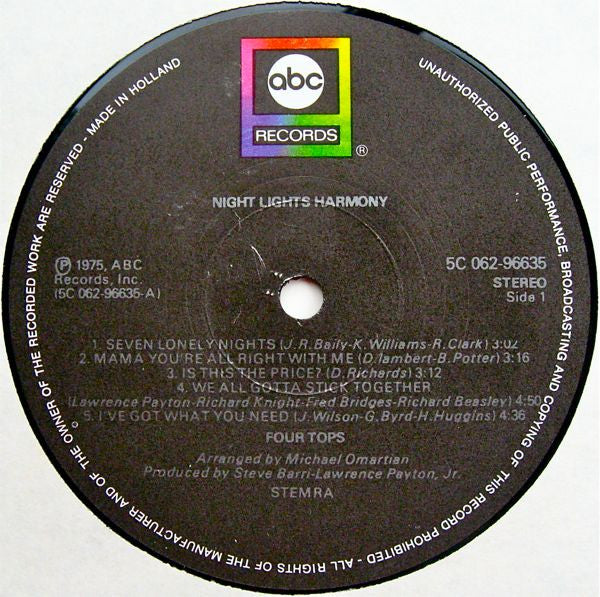 Four Tops : Night Lights Harmony (LP, Album)
