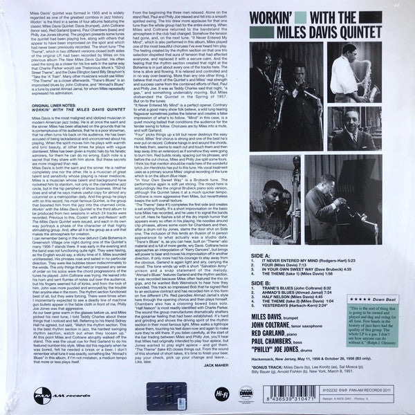 The Miles Davis Quintet : Workin' With The Miles Davis Quintet (LP, Album, Ltd, RE, RM, 180)