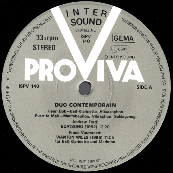 Duo Contemporain : Duo Contemporain (LP, Album)