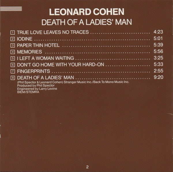 Leonard Cohen : Death Of A Ladies' Man (CD, Album)