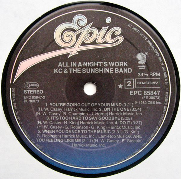 KC & The Sunshine Band : All In A Night's Work (LP, Album)