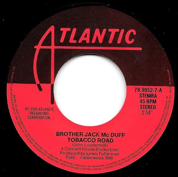 Brother Jack McDuff : Tobacco Road / Can't Get Satisfied (7", Single)