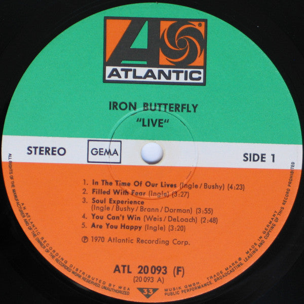 Iron Butterfly : Live (LP, Album, RE)