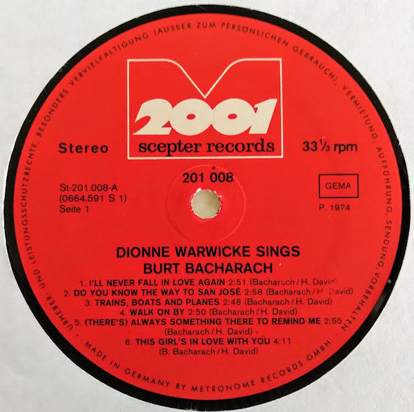 Dionne Warwicke* : Dionne Warwicke Sings Burt Bacharach (LP, Comp)