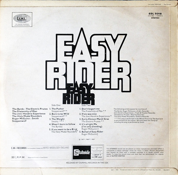 Various : Easy Rider (Songs As Performed In The Motion Picture) (LP, Comp, RP)