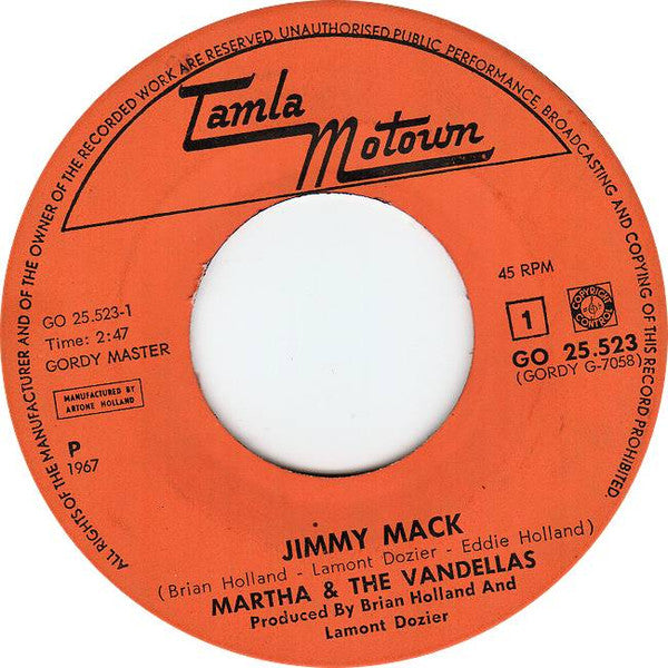 Martha Reeves & The Vandellas : Jimmy Mack / Third Finger, Left Hand (7", Single)