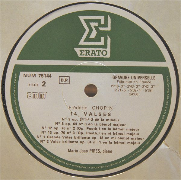 Frédéric Chopin - Maria-João Pires : Valses, Numeros 1-14 (LP, Album, Gat)