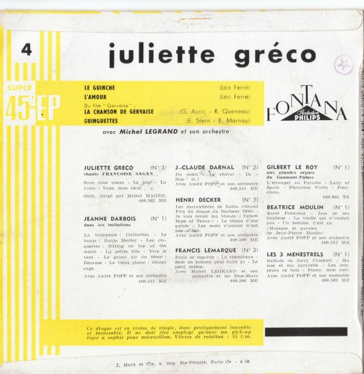 Juliette Gréco : 4 - Le Guinche (7", EP)