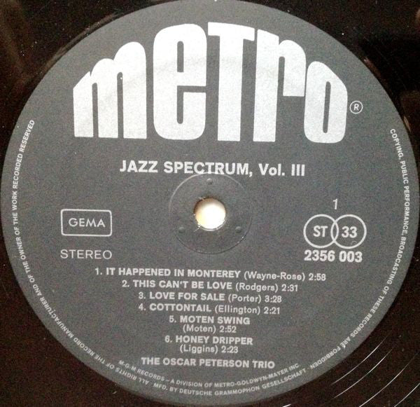 Oscar Peterson : Jazz Spectrum Vol. 3 (LP, Comp, RP)