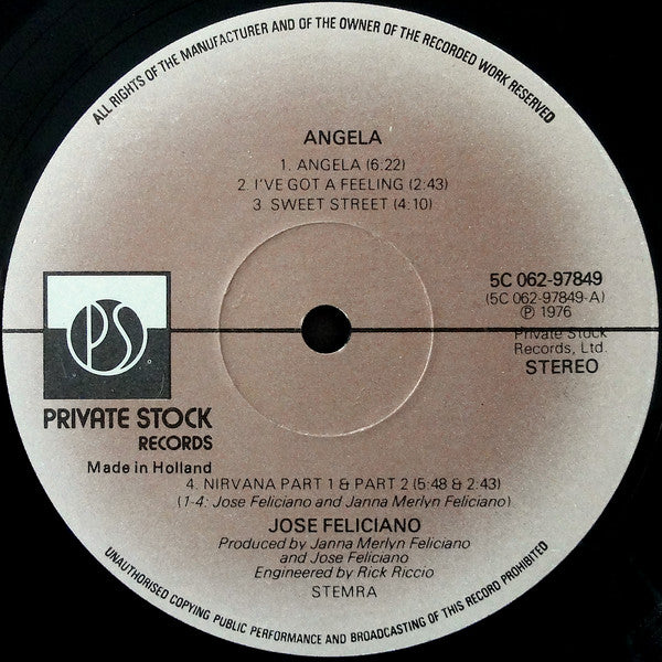 José Feliciano : Angela (LP, Album)