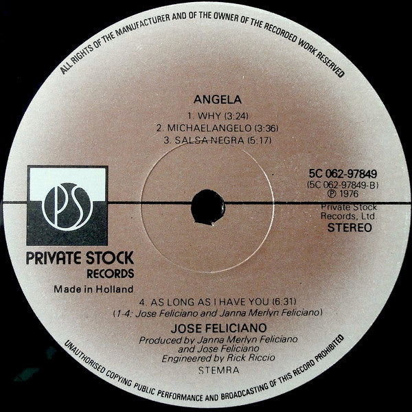 José Feliciano : Angela (LP, Album)