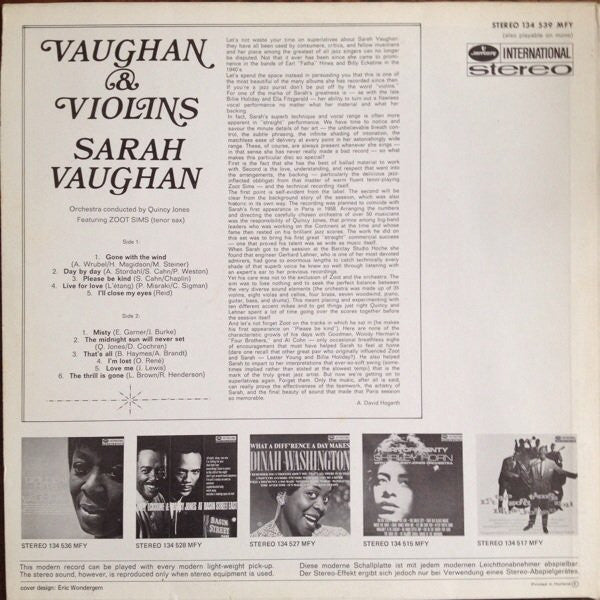 Sarah Vaughan : Vaughan And Violins (LP, Album)