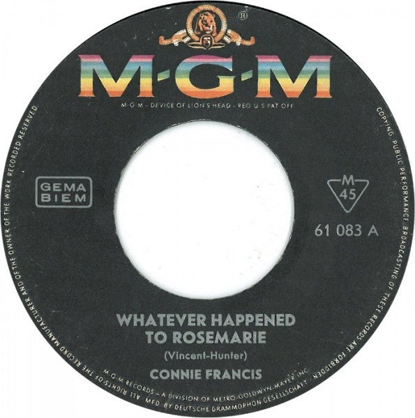 Connie Francis : Whatever Happened To Rosemarie (7", Single, Mono)