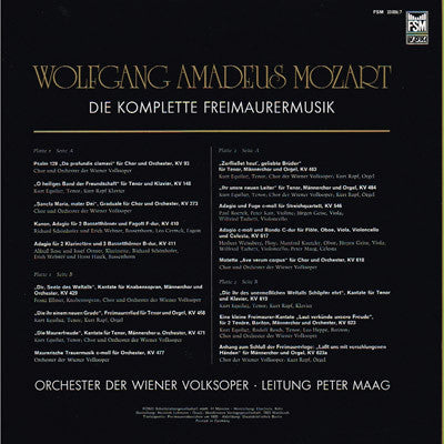 Wolfgang Amadeus Mozart, Wiener Volksopernorchester, Peter Maag : Freimaurermusik (2xLP, Album, Gat)