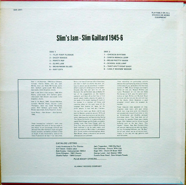Slim Gaillard : Slim's Jam - Slim Gaillard 1945-6 (LP, Comp)