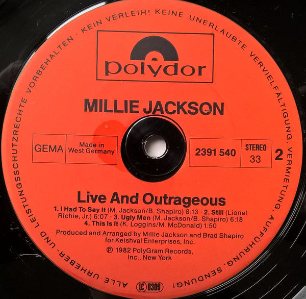 Millie Jackson : "Live And Outrageous" (LP, Album)