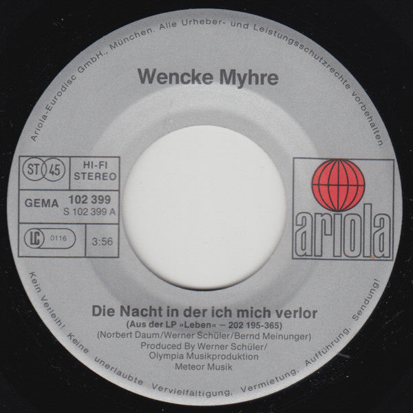 Wencke Myhre : Die Nacht, In Der Ich Mich Verlor  (7", Single)