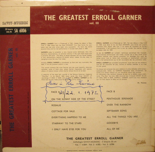Erroll Garner : The Greatest Erroll Garner Vol. III (LP, Comp)