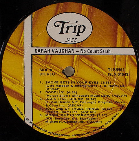 Sarah Vaughan : No Count Sarah (LP, Album, RE)