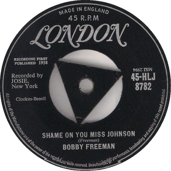 Bobby Freeman : Shame On You Miss Johnson (7", Single)