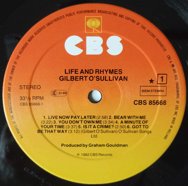 Gilbert O'Sullivan : Life & Rhymes (LP, Album)