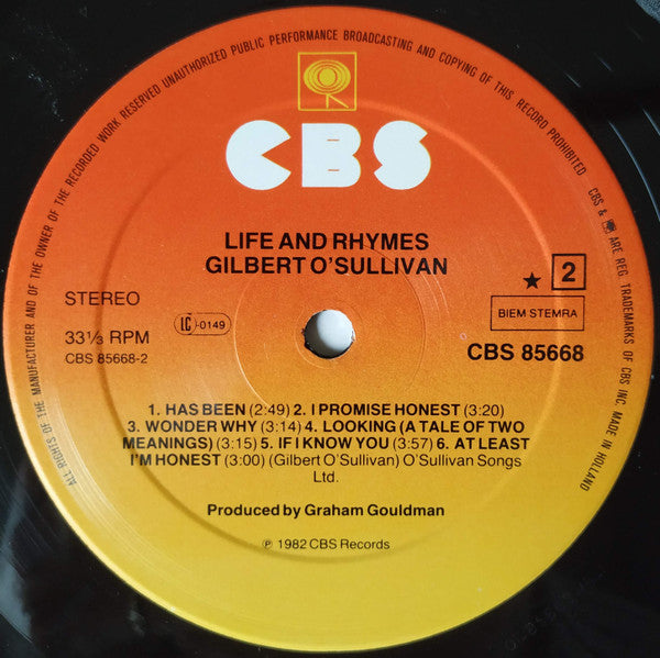 Gilbert O'Sullivan : Life & Rhymes (LP, Album)