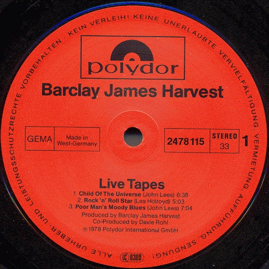 Barclay James Harvest : Live Tapes (2xLP, Album, Gat)