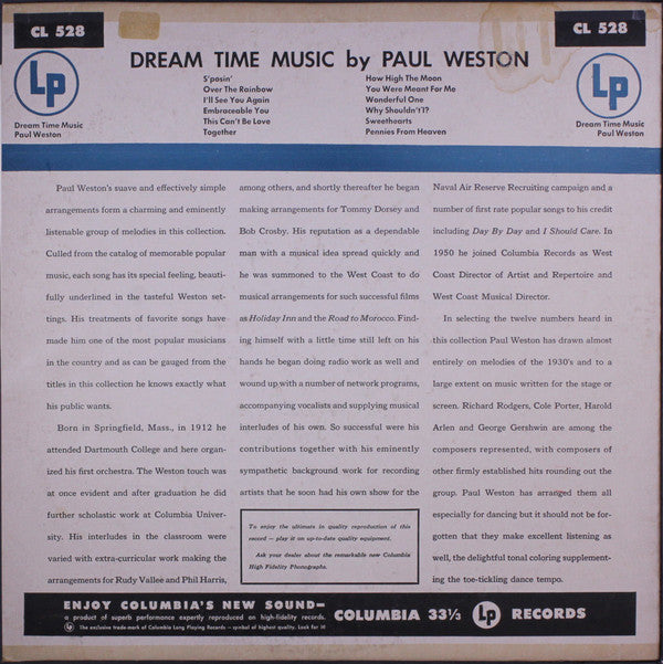 Paul Weston (2) : Dream Time Music  (LP, Album)