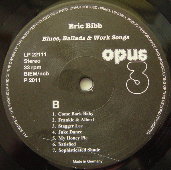Eric Bibb : Blues, Ballads & Work Songs (LP, Album)
