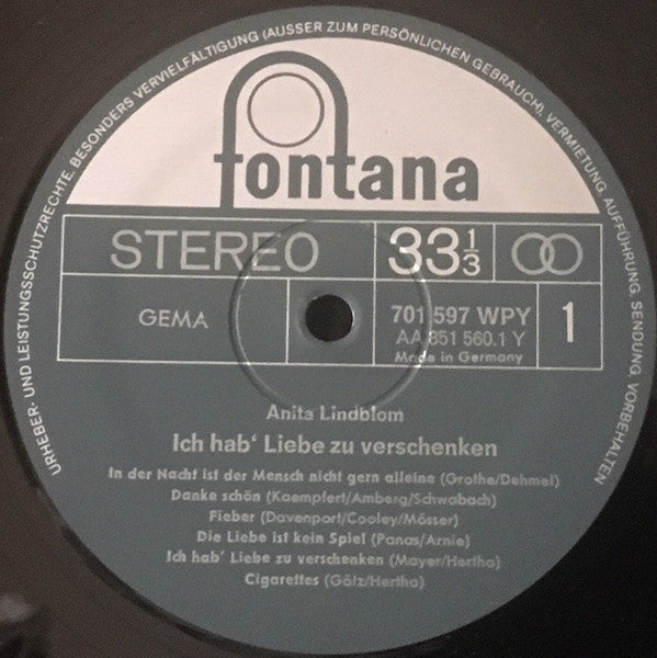 Anita Lindblom : Ich Habe Liebe Zu Verschenken (LP, Comp)