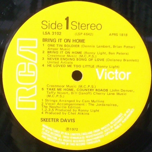 Skeeter Davis : Bring It On Home (LP, Album)