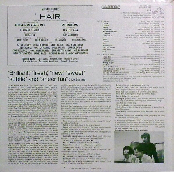 Various : Hair - The American Tribal Love-Rock Musical (The Original Broadway Cast Recording) (LP, Album, RE, Ind)