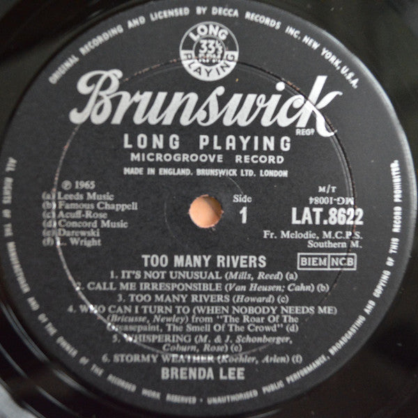 Brenda Lee : Too Many Rivers (LP, Album, Mono)