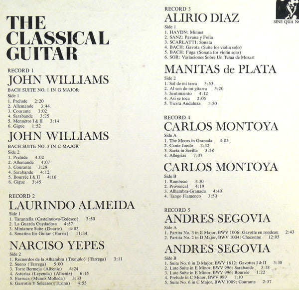 Andrés Segovia, Laurindo Almeida, Carlos Montoya, Manitas De Plata, Alirio Díaz, Narciso Yepes : The Classical Guitar (5xLP, Comp)