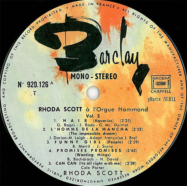 Rhoda Scott : A L'Orgue Hammond Vol 2 (LP, Album, RE)