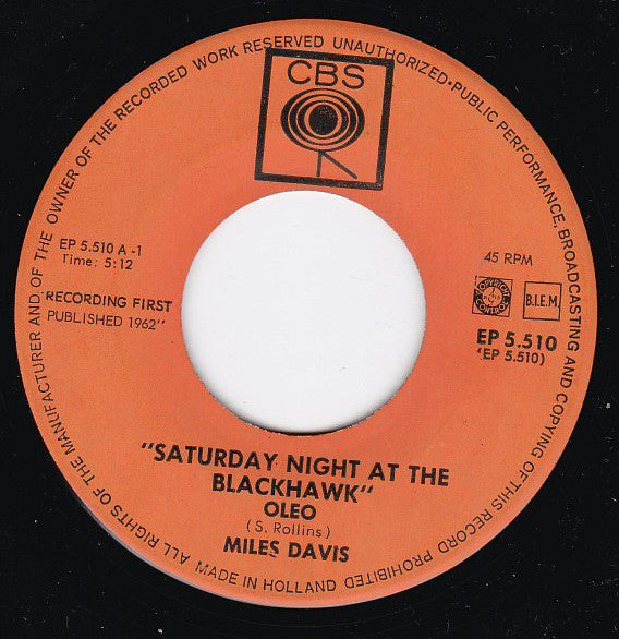 Miles Davis : Saturday Night At The Blackhawk (7")