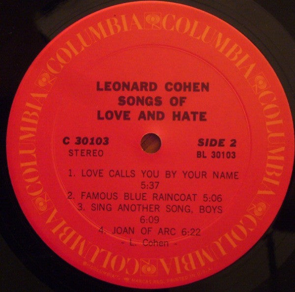 Leonard Cohen : Songs Of Love And Hate (LP, Album)