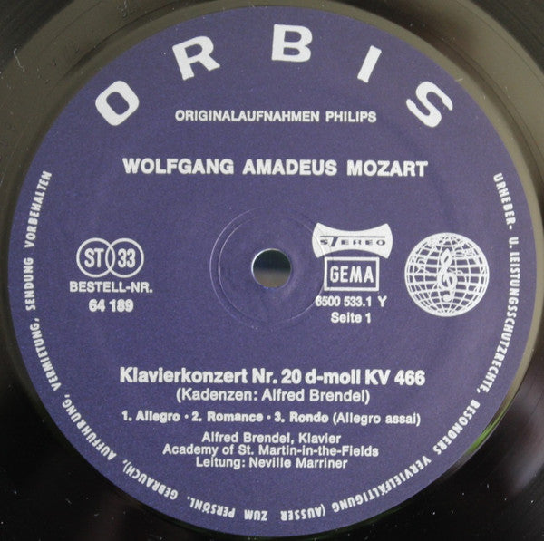 Wolfgang Amadeus Mozart - Alfred Brendel / The Academy Of St. Martin-in-the-Fields / Sir Neville Marriner : Klavierkonzerte KV 466 Und KV 491 (LP, Album, Club, RE)