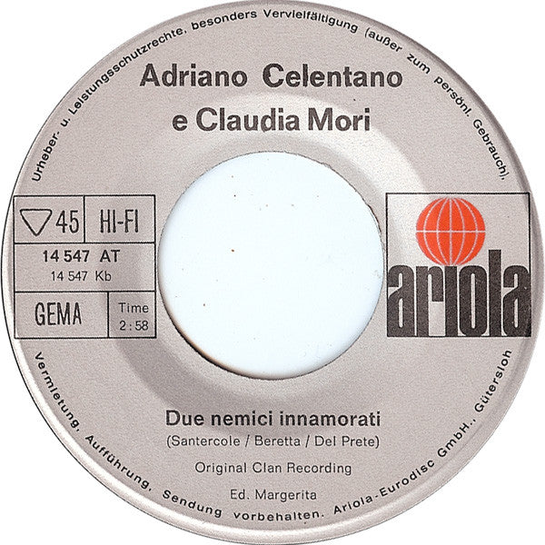 Adriano Celentano : Lavoro E Amore (Chi Non Lavora Non Fa L'Amore) (7", Single)