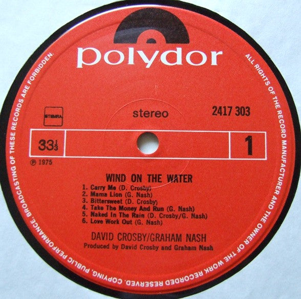 David Crosby Graham Nash* : Wind On The Water (LP, Album)