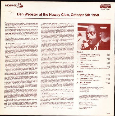 Ben Webster : At The Nuway Club, October 5th, 1958 (LP)