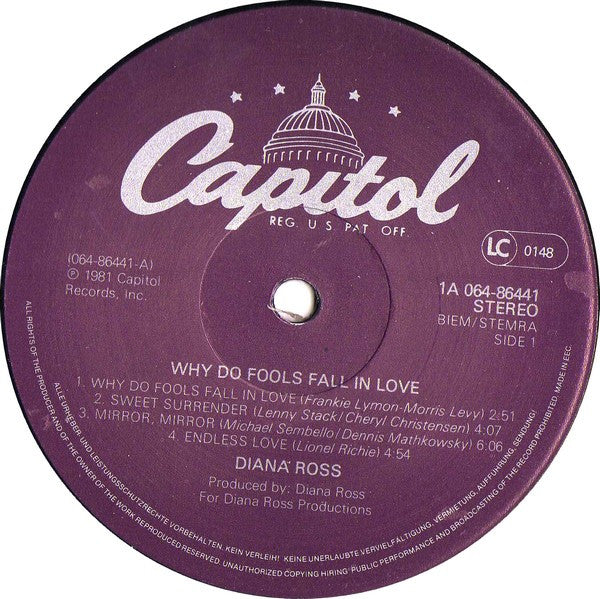 Diana Ross : Why Do Fools Fall In Love (LP, Album, Gat)