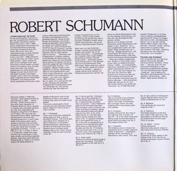 Robert Schumann - Arturo Benedetti Michelangeli : Carnaval Op. 9 • Drei Stücke Aus Dem Album Für Die Jugend (LP, Gat)