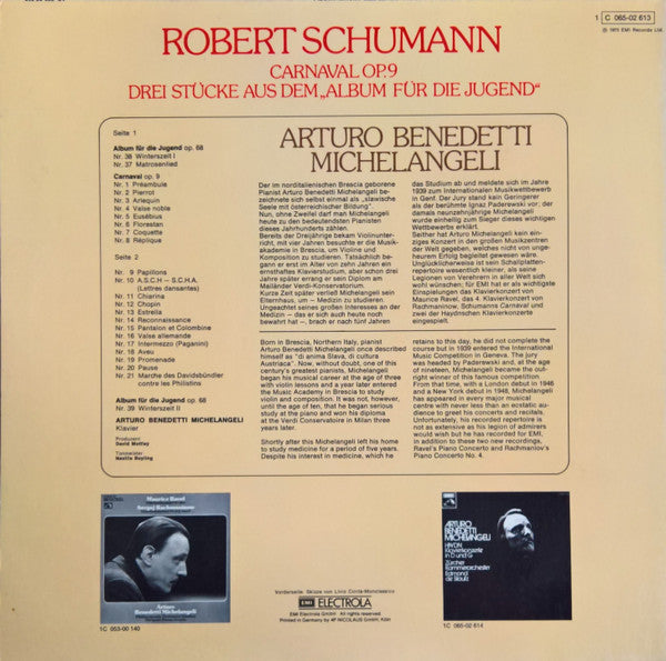 Robert Schumann - Arturo Benedetti Michelangeli : Carnaval Op. 9 • Drei Stücke Aus Dem Album Für Die Jugend (LP, Gat)
