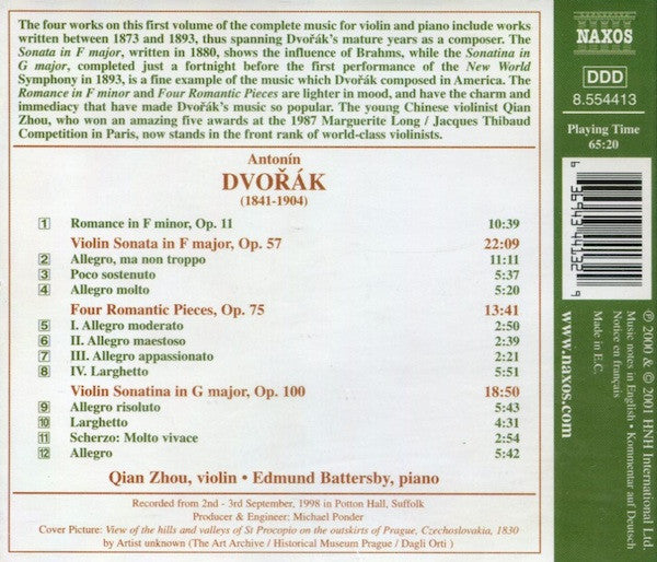 Dvořák*, Qian Zhou, Edmund Battersby : Music For Violin And Piano, Volume 1: Violin Sonata, Op. 57 • Violin Sonatina, Op. 100 (CD, Album)