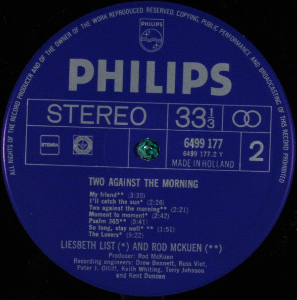 Liesbeth List & Rod McKuen - Two Against The Morning... (LP Tweedehands) - Discords.nl