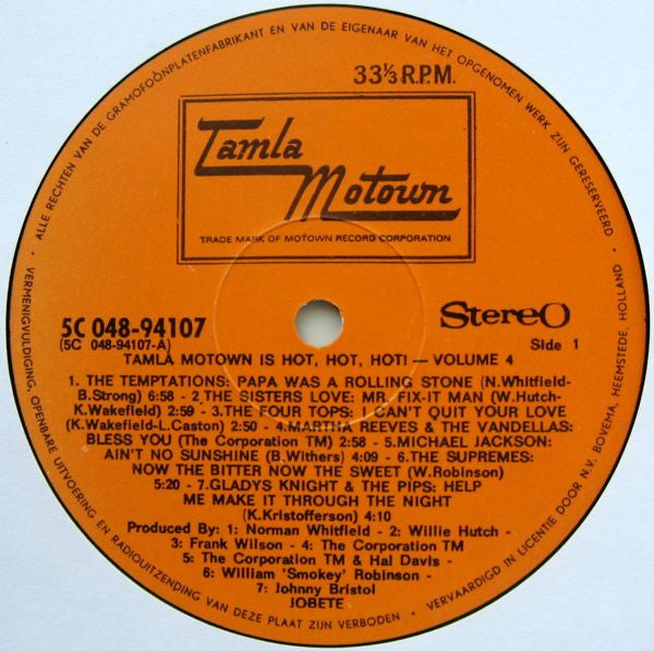 Various : Tamla-Motown Is Hot, Hot, Hot!  Volume 4 (LP, Comp, Gat)