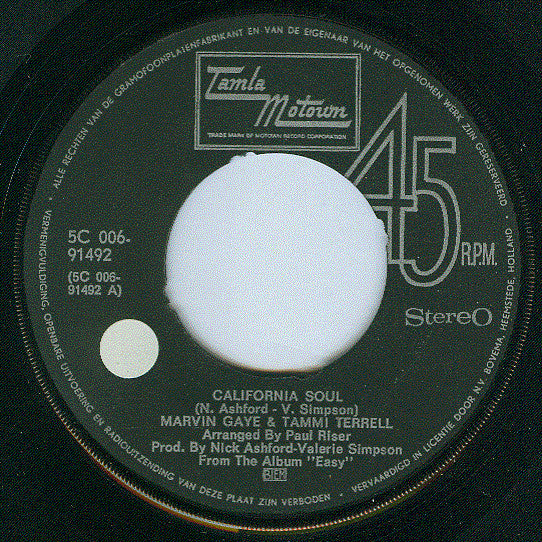 Marvin Gaye & Tammi Terrell : California Soul (7", Single)